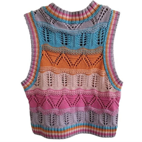 Zara Multicolor Pastel Stripe Crochet Open Knit Cropped Sleeveless Top Small - Picture 5 of 7
